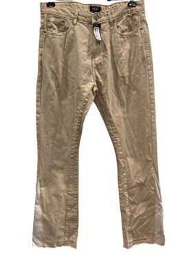 Boohoo Man Flare Jeans 34 Beige High Rise Patchwork Frayed Hem Casual Festival